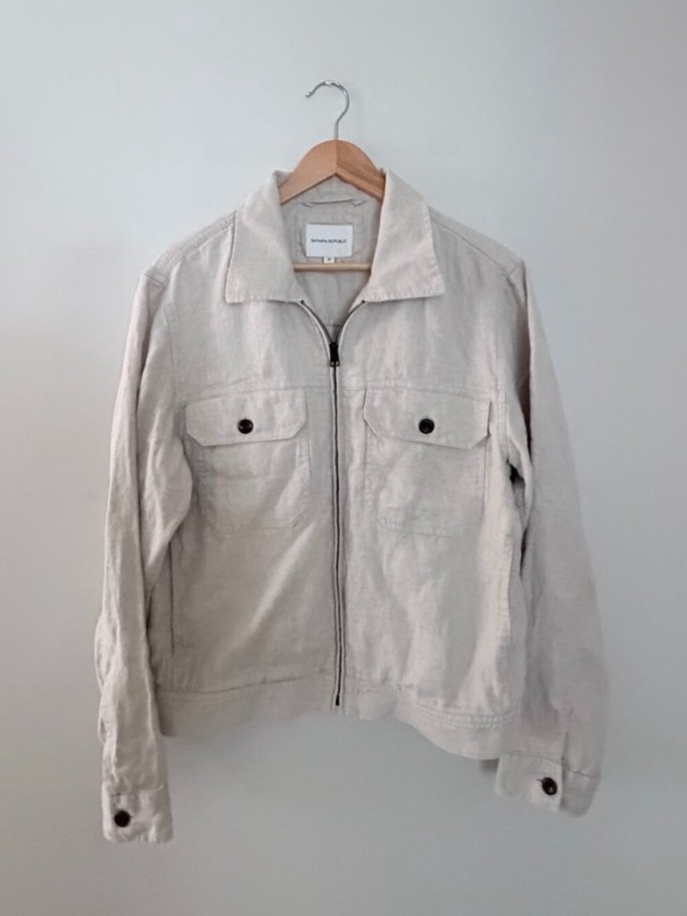 Banana Republic Linen Blend Zip Front Jacket Size M Beige Utility Style